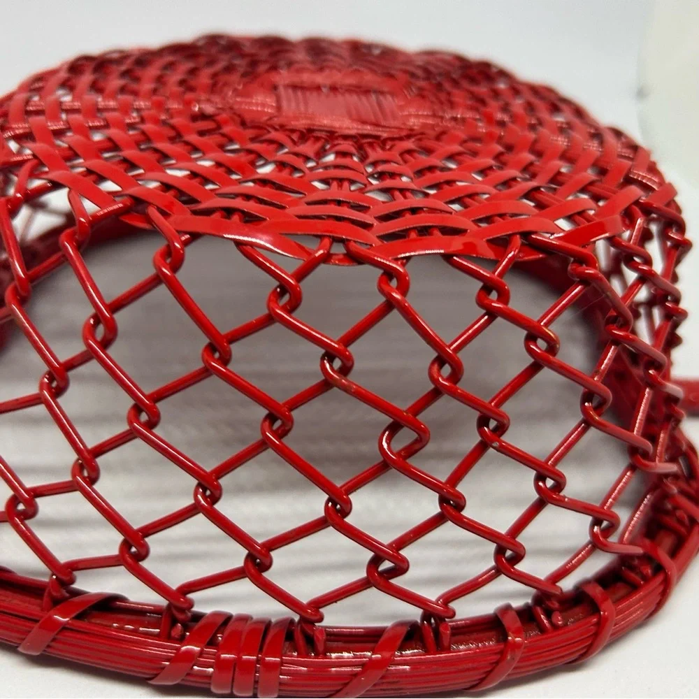 Bright Red Enamel‎ Metal Woven Apple Shaped Basket